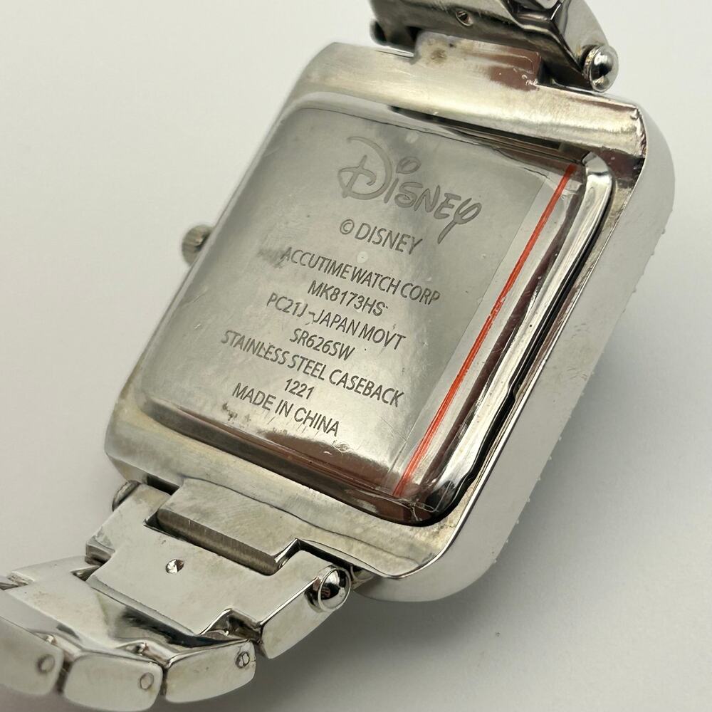 Disney Mickey Mouse Silver Tone Crystals Mother Pearl Dial Watch New Battery - Picture 6 of 8